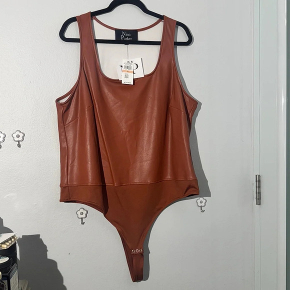 Nina Parker Tops - Nina Parker Plus Size Pleather Tank Scoop-Neck Bodysuit